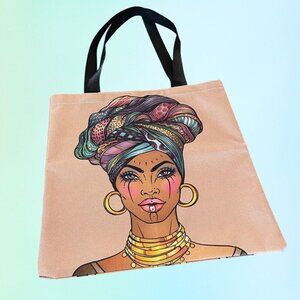 Nubian Goddess Ethnic Fabric Canvas Strap Painted Colorful Tote Bag